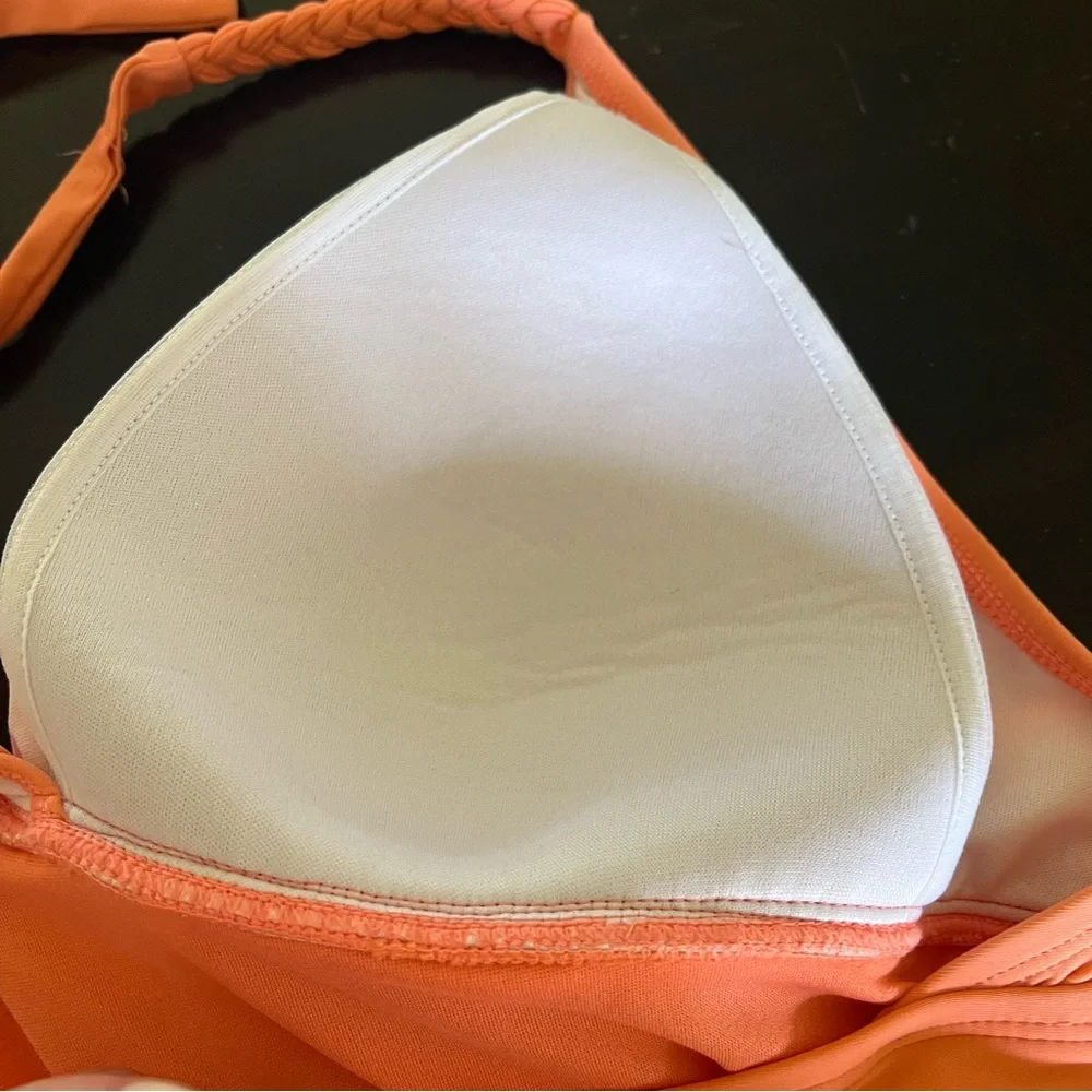 Bleu Rod Beattie orange one piece swimsuit halter braided tie padded bust